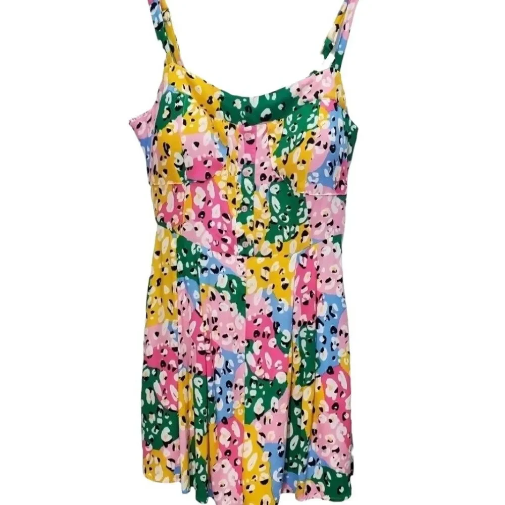 White Birch Romper Womens 1X Leopard Print Lined Multicolor Smocked Resortwear